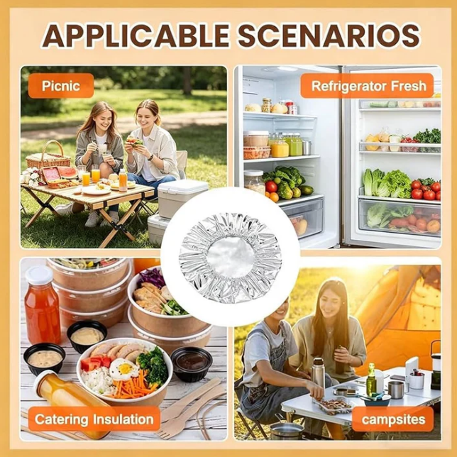 Reusable aluminum foil food freshness cover in use