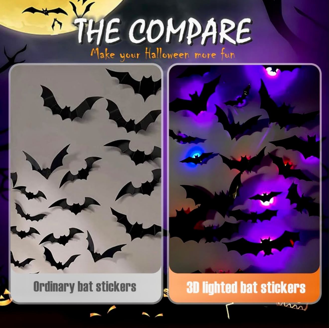 Spooktacular Glow3D™ LED Halloween Bat Wall Decals
