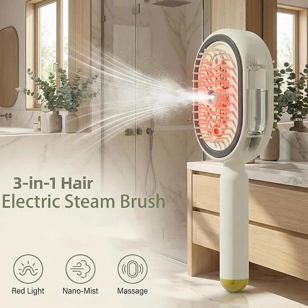 Rechargeable 3 in 1 Hair Straightener Brush with Detangling Comb