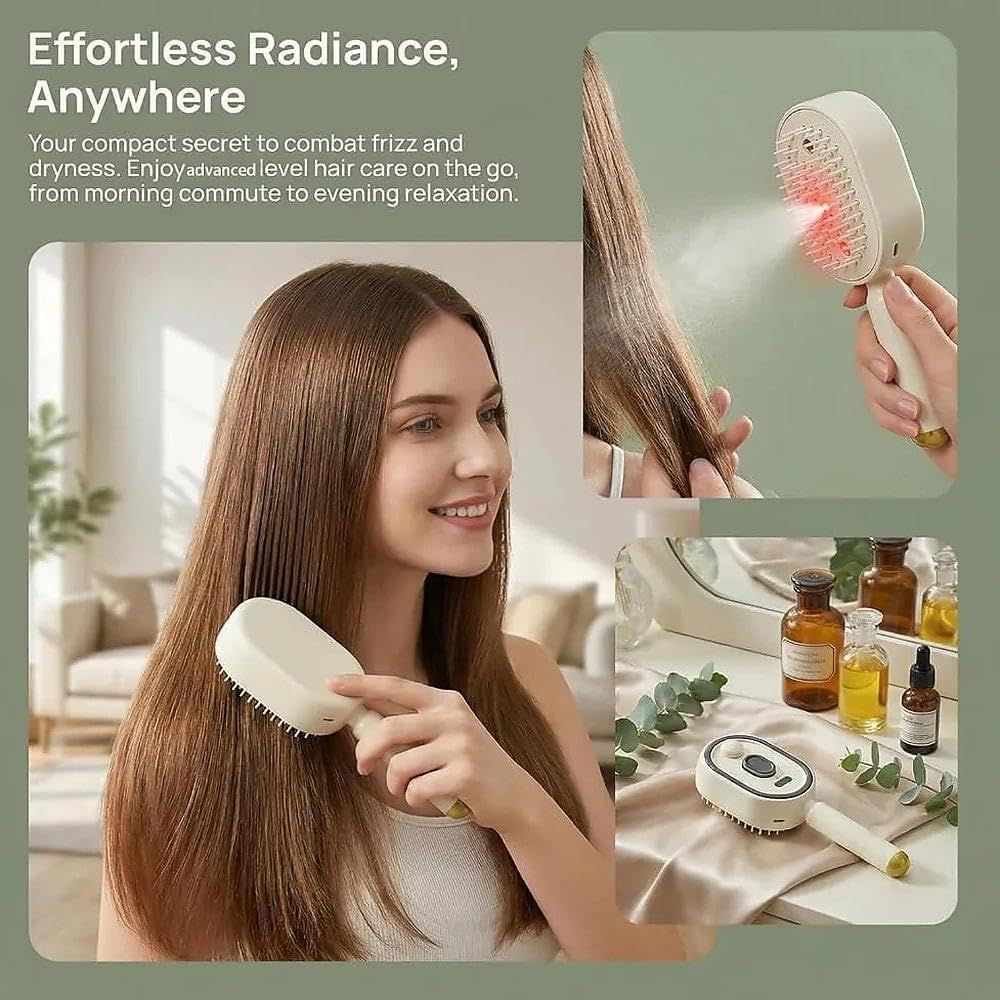 Rechargeable 3 in 1 Hair Straightener Brush with Detangling Comb