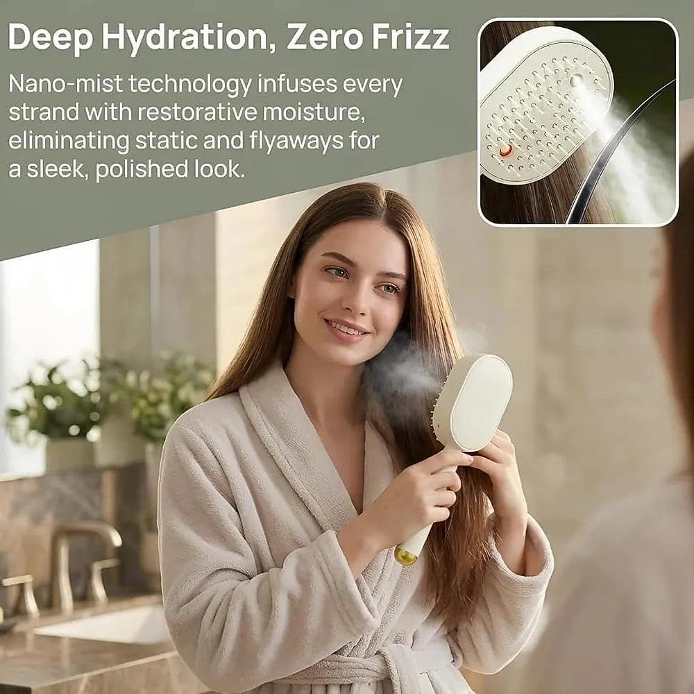 Rechargeable 3 in 1 Hair Straightener Brush with Detangling Comb